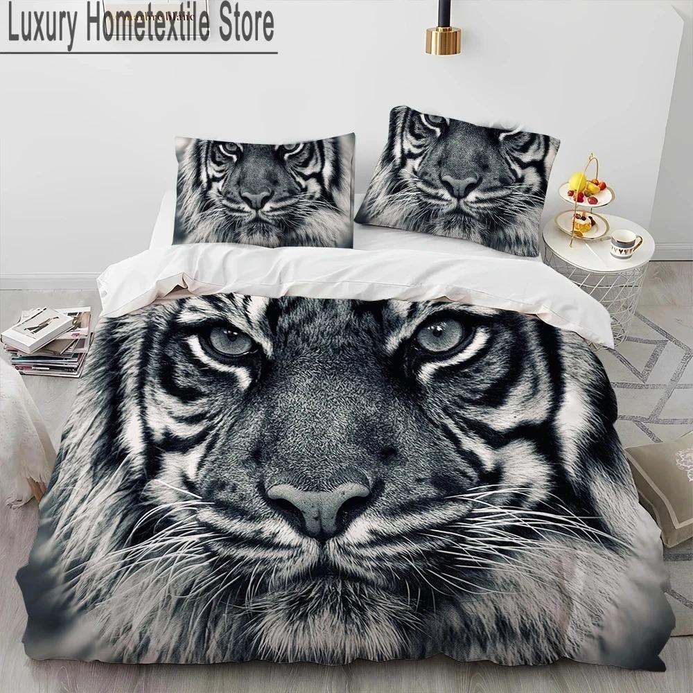3D Tiger Leopard Wolf Animal Luxury Comforter Bedding Set,Duvet Cover Bed Set Quilt Cover Pillowcase,King Queen Size Bedding Set
