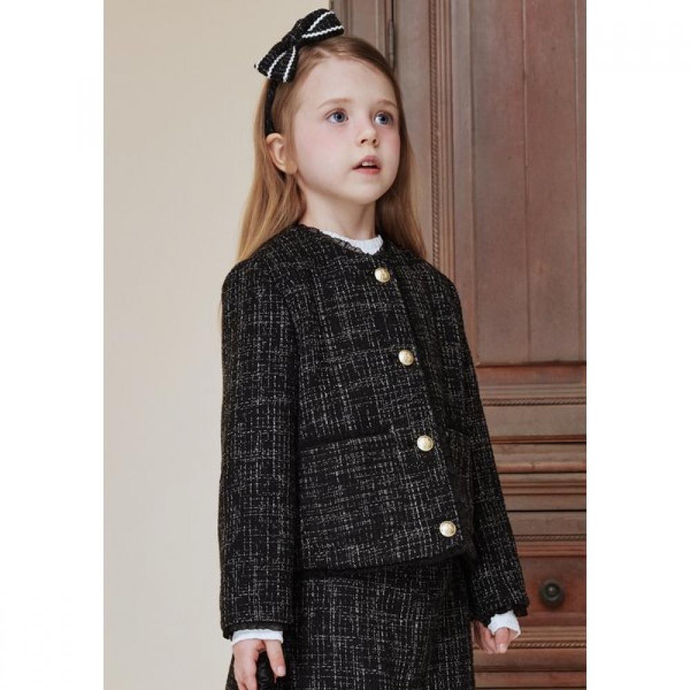 The Coffee Bean   Tea Leaf Black Tweed No Collar Jacket Ba12jk01bk