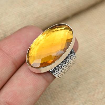 Honey Topaz Gemstone Solid 925 Sterling Silver Handmade Oval Shaped Ring Jewelry