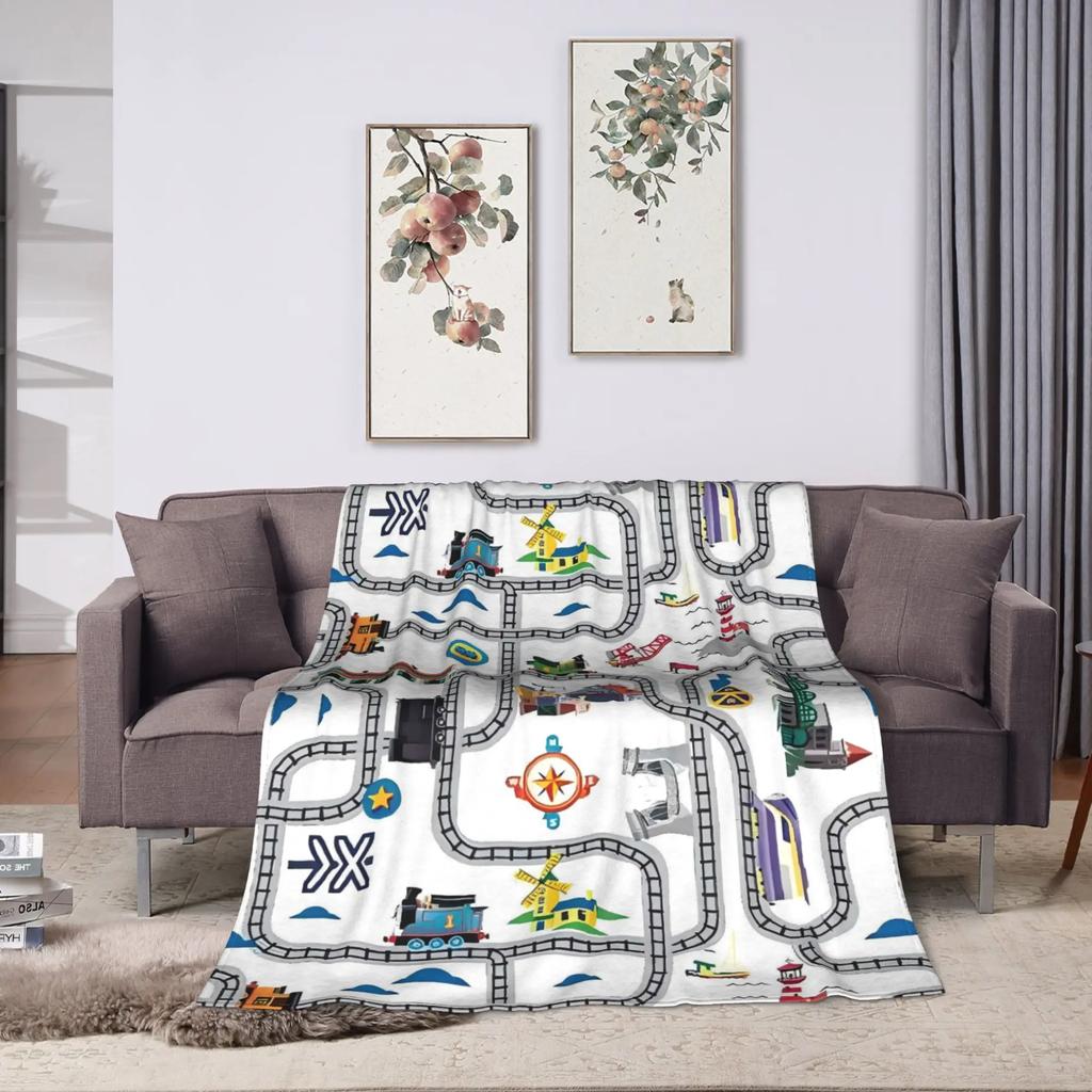 Riley Blake C12512 Coperta in Flanella T-Thomas The Train Friends Binari del Treno Biancheria da Letto Super Calda Coperte per Copriletto Divano Letto