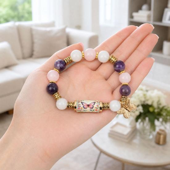 Bracciale Uccelli Benedizione con Scatola Regalo Premium, Bracciale con Perline Rosa Multicolore Design Elastico, Braccialetti Benedizione Ape Colibrì per Donne