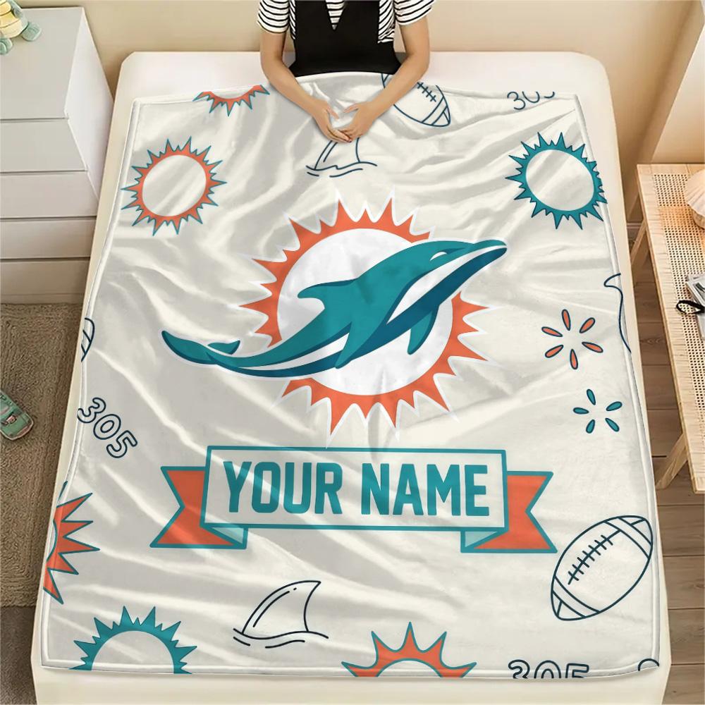 Custom Name Miami Dolphins2 Flannel Blanket, High Quality Comfortable for All Seasons, Home Decor, Warmth and Comfort