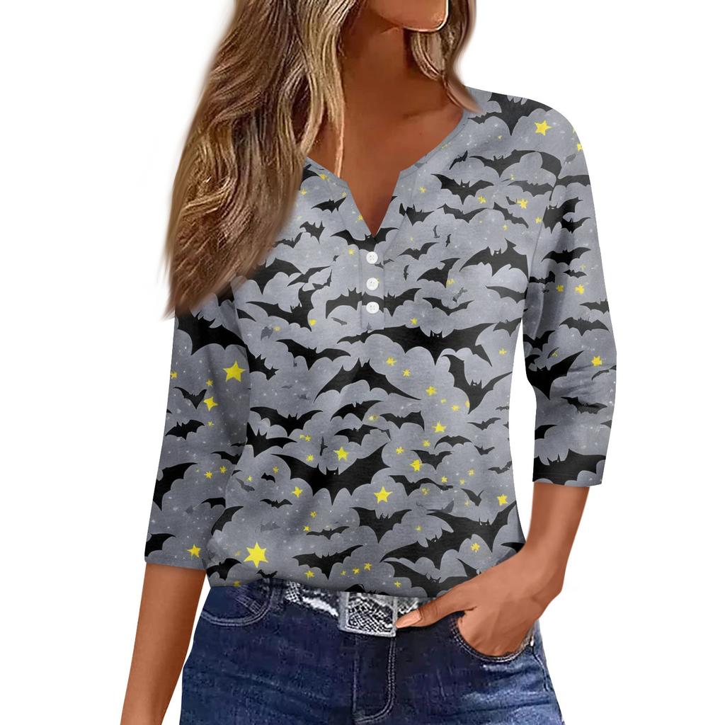 Women's Casual Fashion Sexy Comfortable V-Neck Halloween Seven Sleeve Top