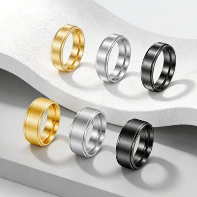 18K Gold Vacuum-Plated Stainless Steel Couple Ring Set (6/8MM) - European and American Style
