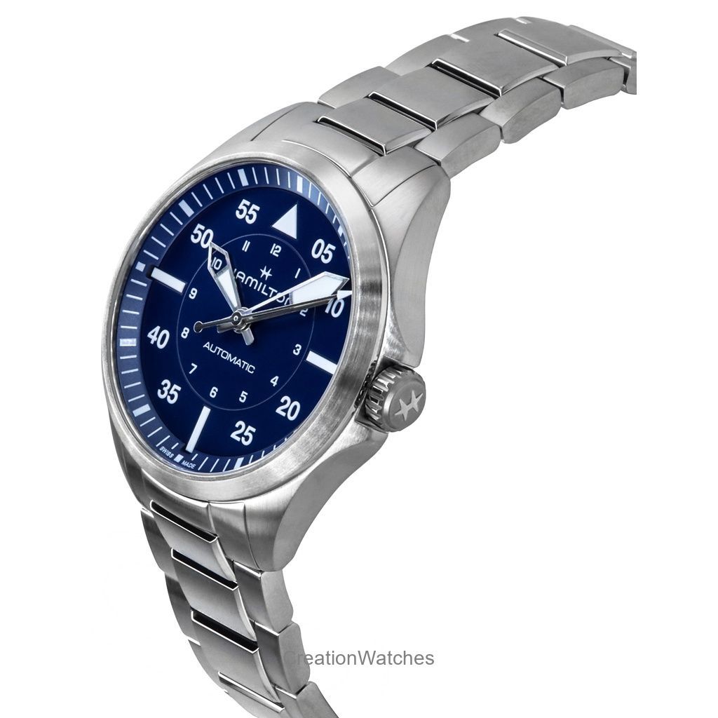 Hamilton Khaki Aviation Pilot Edelstahl Blaues Zifferblatt Automatik H76305140 100M Herrenuhr