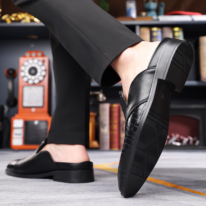 Luxusní kožené mokasíny s otevřenou patou 47-48 nadměrná velikost polobotky pro muže prodyšné pánské designové nazouvací společenské boty