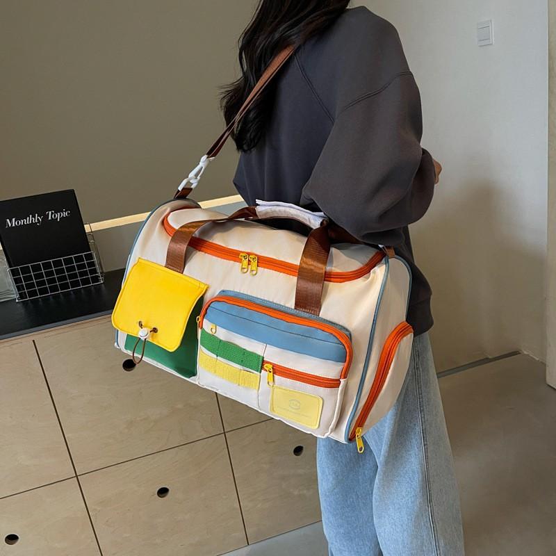 Fashion Contrast-color Diagonal Fitness Bag Large-capacity Travel Hand Luggage Light Outing Short Business