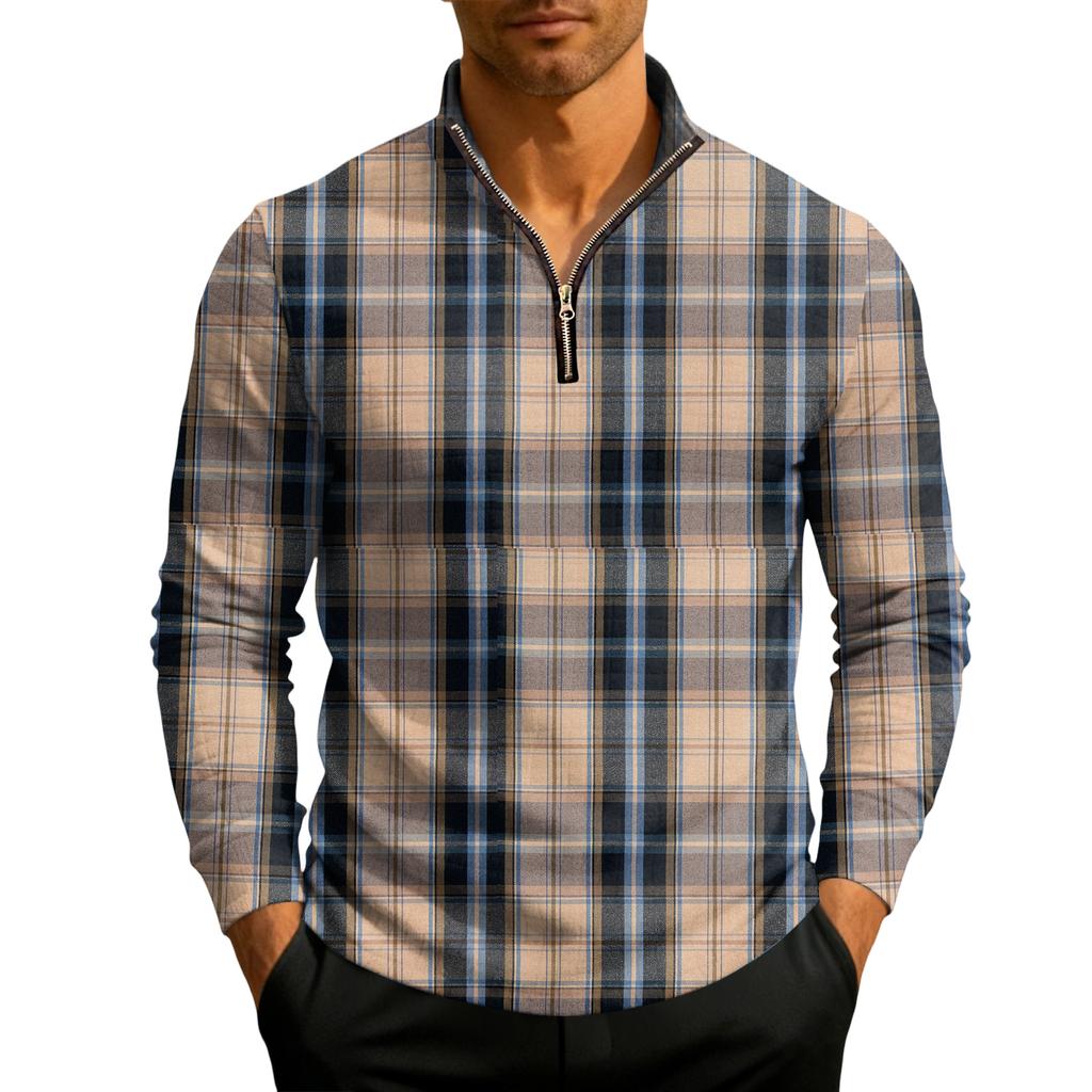 Herrstickad tröja med kvartslång dragkedja och ståkrage