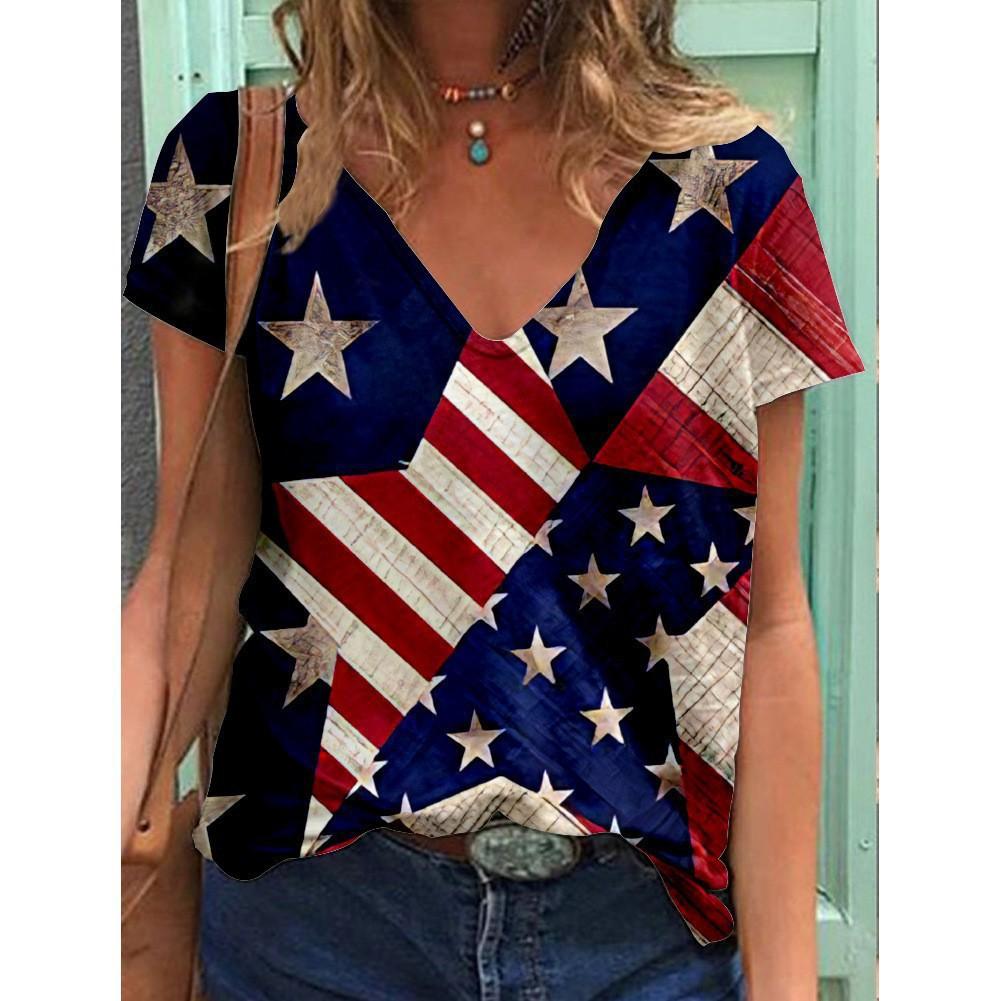 

New American Independence Day Women s 3D Printed V-neck T-shirt S