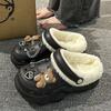 New velvet hole shoes women's winter non-slip outer wear cotton shoes heightened thick-soled home removable cotton slippers