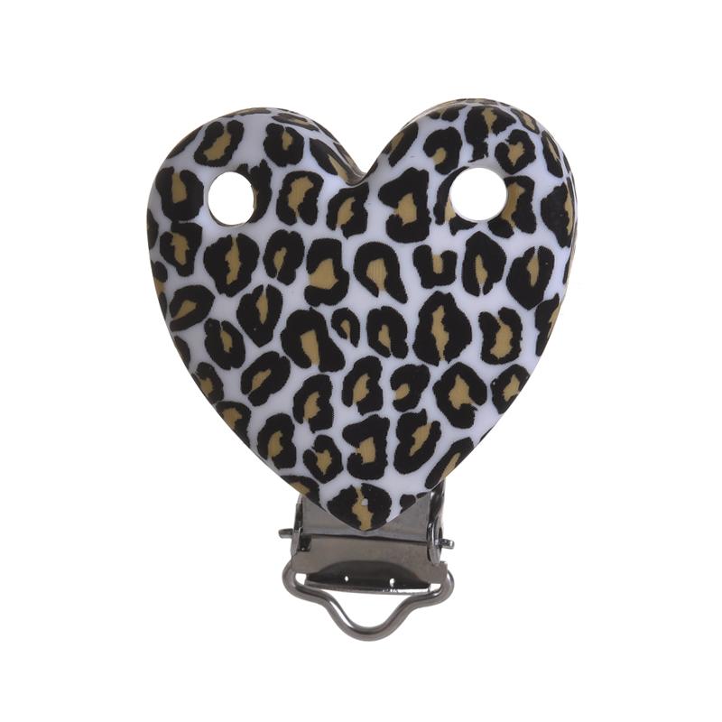 3 Stück 38x50mm Leopard Herzform Silikon Schnullerclip DIY Baby Zahnen Beißring Halskette Perlenwerkzeug Pflege Geschenk Zubehör