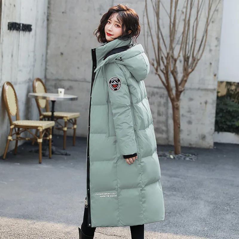 Brand down jacket women's medium and long new fashion loose thickened long knee white duck down jacket