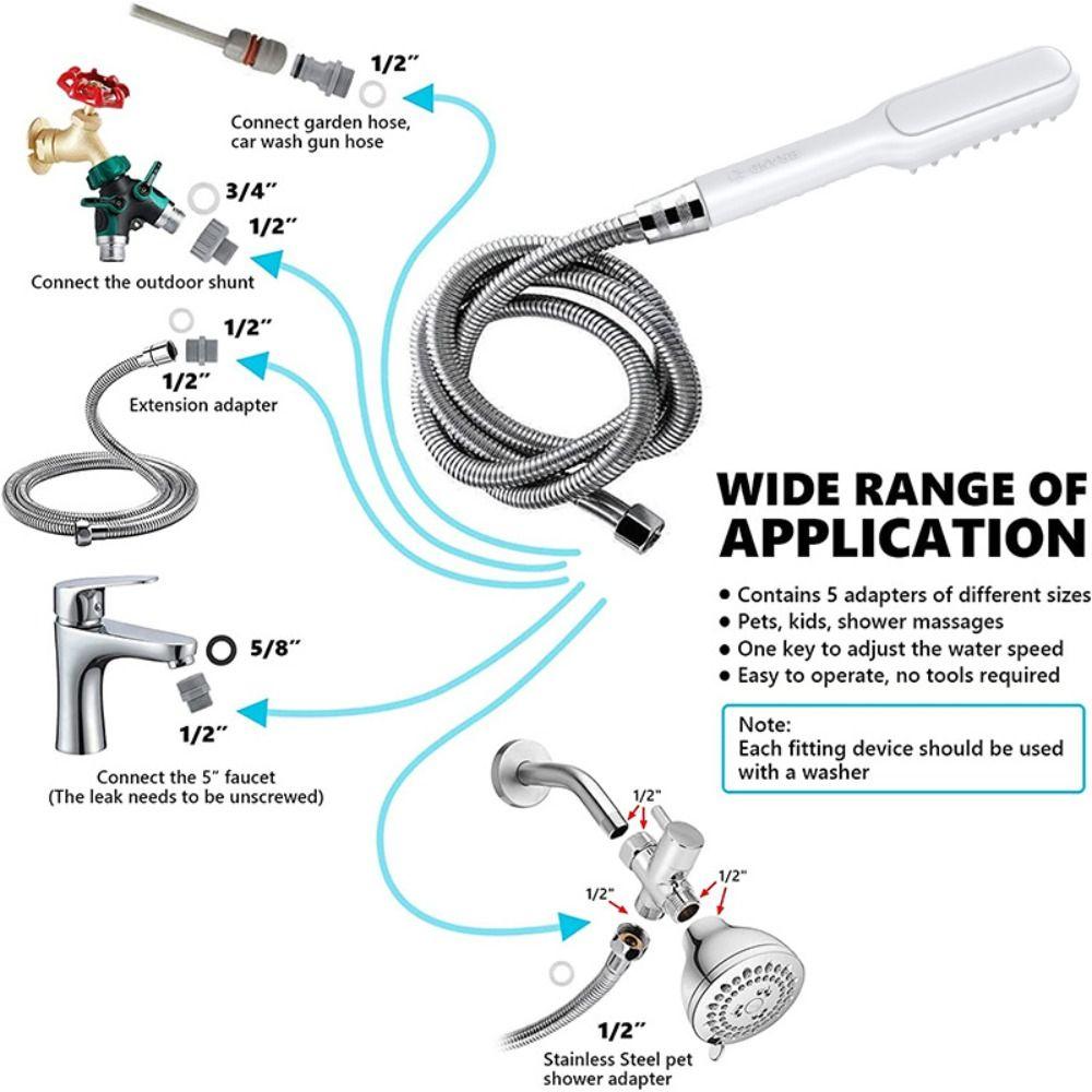 High Pressure Dog Shower Attachment One-Button Switch Universal Dog Washing Hose Multi-functional Massage Sprayer Pet Supplies