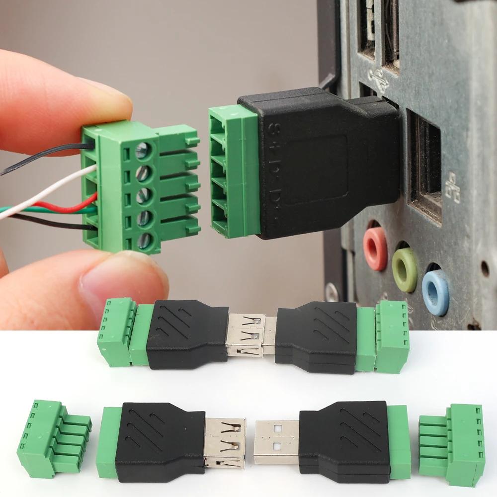 USB 2.0 Type A Male/Female To 5 Pin Screw Connector USB Jack with Shield USB2.0 To Screw Terminal Plug No Welding Required