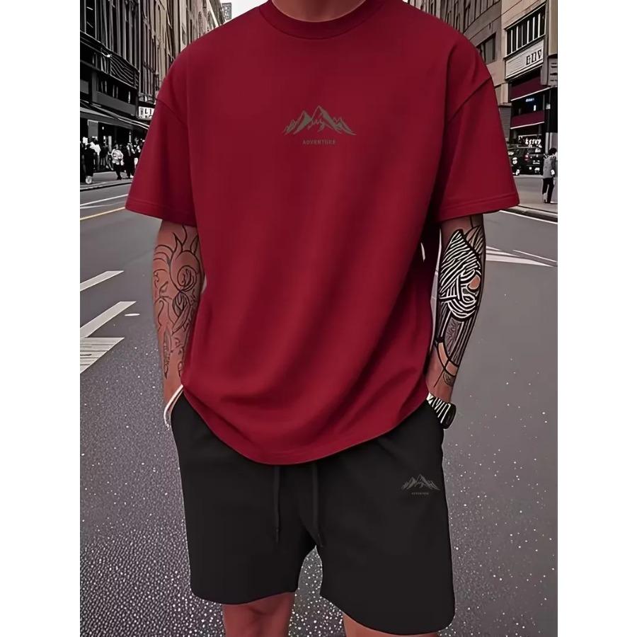 

Casual Men s T-shirt Shorts 2-piece Set 2026 Sports Clothing Suit Large Size Short Sleeve Tee Side Pocket Drawstring Shorts Set 6XL