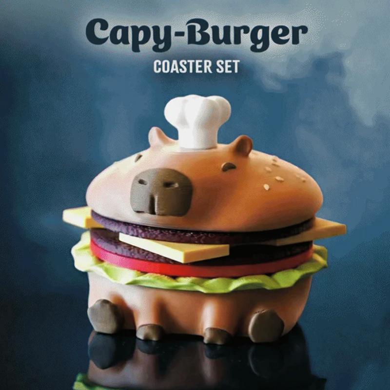 

Cartoon Magnetic Capibala Burger Coaster Bottle Opener Set 3d Printing Desktop Heat-resistant Nonslip Pads Kitchen Suppies