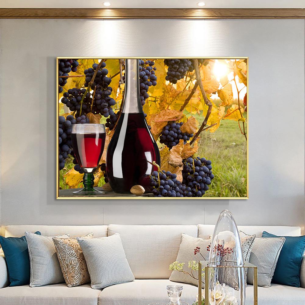 Grape Wine Photo Modern Wall Food Art Canvas Print Poster Alcohol Drink Nosh Picture for Kitchen Dining Room Home Decor Cuadros