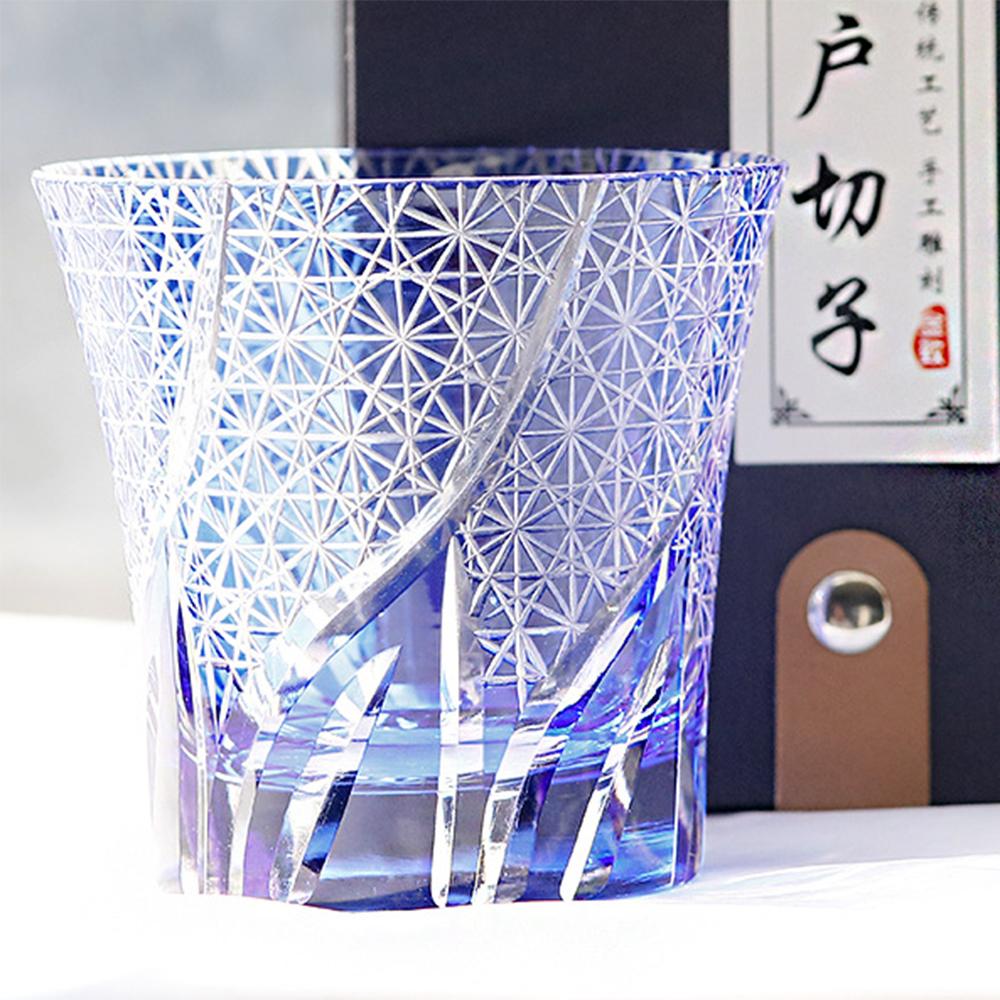 Edo Cut off Hand carved crystal glass wine glasses, Creative whisky glass, Japanese style chrysanthemum patterned beer mug