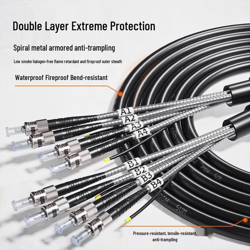 ST-ST Single-Mode 4-Core Armored Outdoor Tactical Fiber Optic Patch Cord