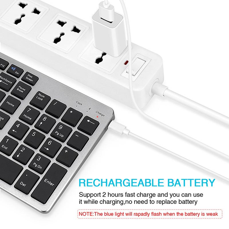 Russland/Spanien Schlanke Drahtlose Bluetooth-Tastatur für Tablet Laptop Smartphone iPad Wiederaufladbare Drahtlose Tastatur mit Ziffernschlüssel