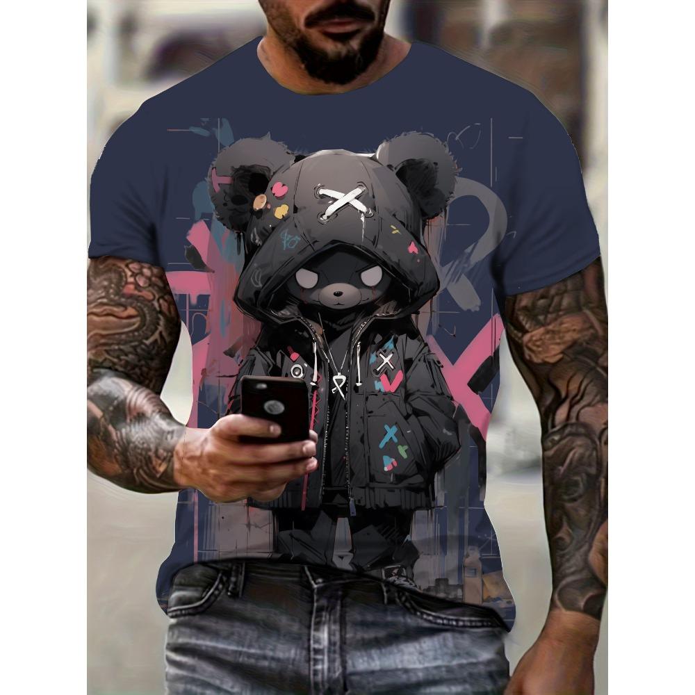 Men's Kids Casual Fashion T-shirt 3D Printing Anime Bear Pattern Printed T-shirt For Summer Daily Outdoor Streetwear Oversized Tops
