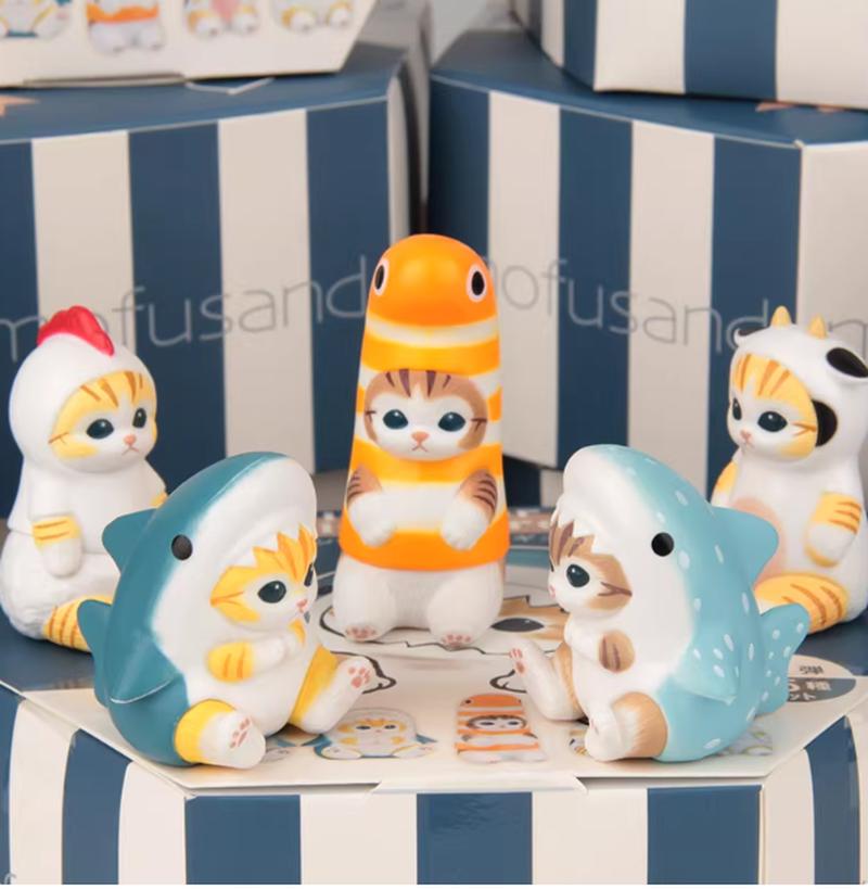 Mofusand Shark Cat Action Figurine  Plaything With Shark Headgear Kawaii Bedroom Desktop Decoration Collectable Surprise Present