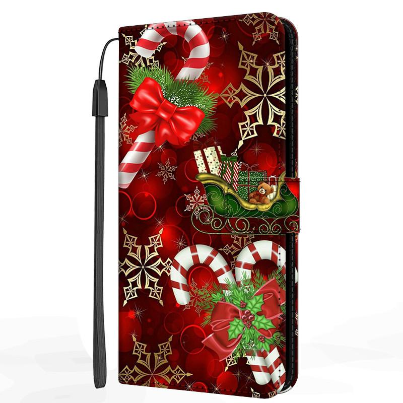 Christmas Flip Case For Motorola Moto G15 / G05 / E15 / G15 Power 4G Wallet Leather Cover With Lanyard Cartoon Wallet Phone Case
