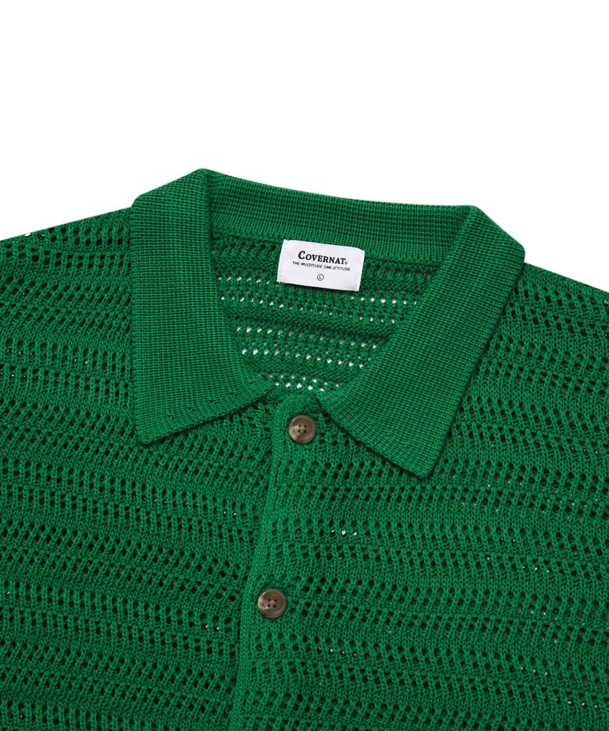 COVERNAT Crochet Half Knit Shirt Green