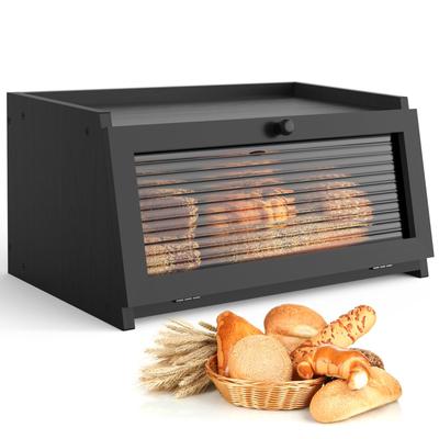 Panera para encimera de cocina Panera grande Panera estilo granja Contenedor de pan Almacenamiento de pan con ventana Soporte para pan Negro
