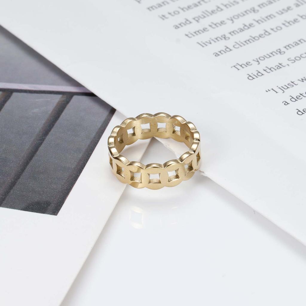 New Year's Lucky Lucky Lucky Copper Coin Ring Titanium Steel Electroplating Stacked Ring Women's Niche Non-Fading Accessories