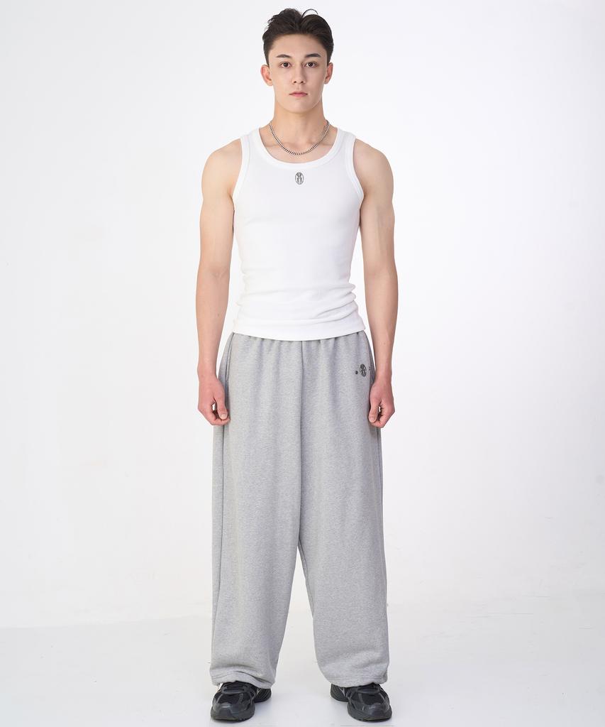 D.XO.H (Summer Fabric Added) Two Rivet Thunder Logo Big Wide Sweatpants Gray