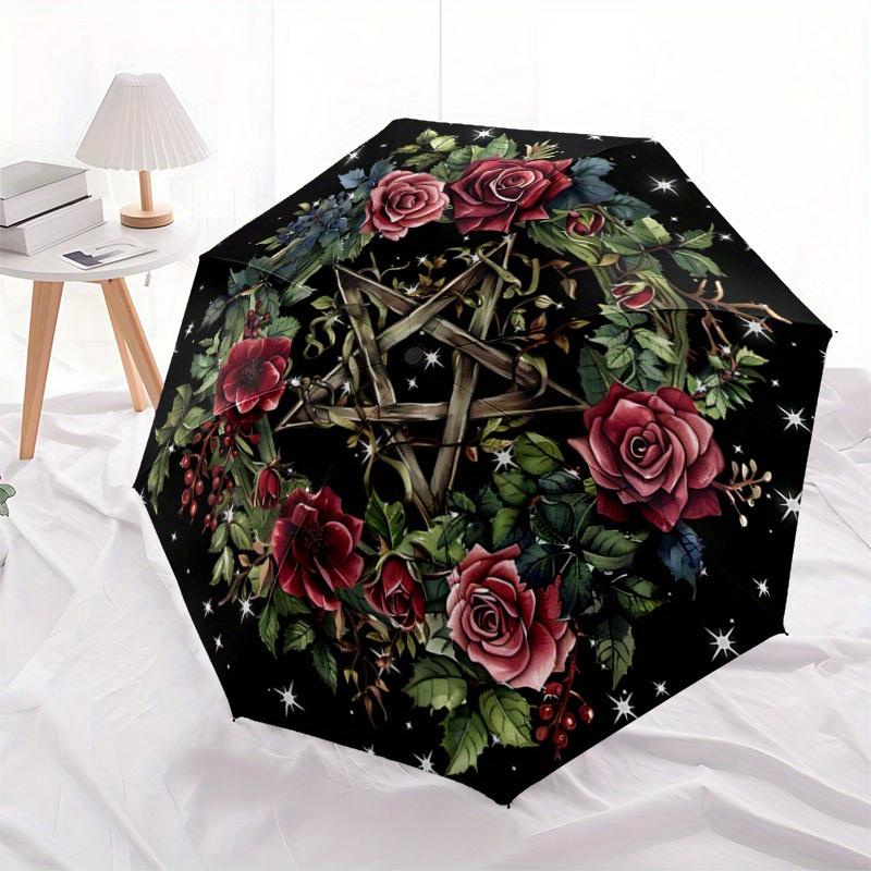 

1pc Pentagram Surrounded by Red Roses and Green Leaves Automatic Opening and Closing Folding - A Good Choice for Gifts, Fashionable and Convenien