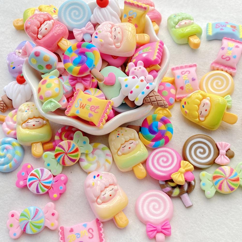 10 Cute Colored Flower Series Resin Doll Crafts Flat Bottom Corner Jewelry Making Hair Accessories
