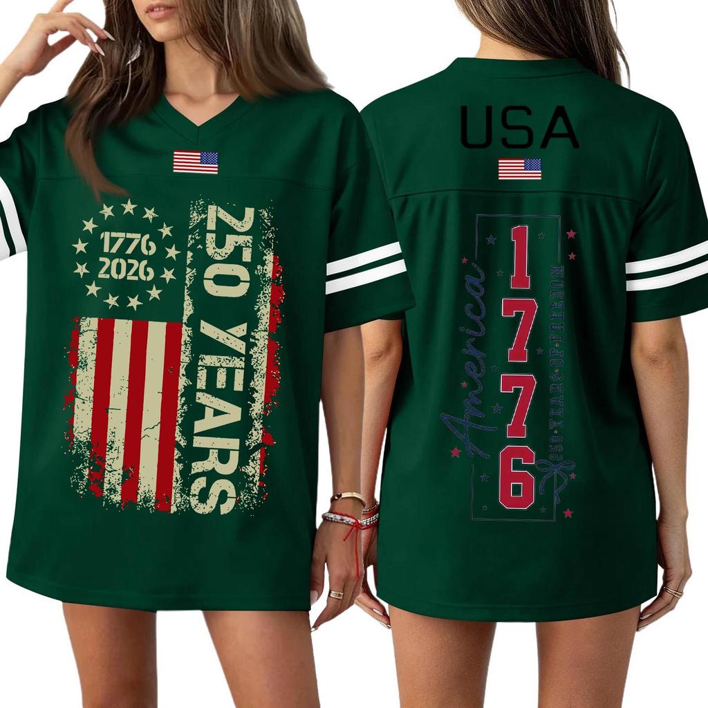 Damen Casual Mode V-Ausschnitt Sport Unabhängigkeitstag Druck Kurzarm Sport T-Shirt Top