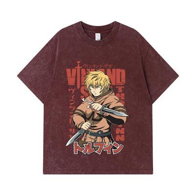 Koszulki Washed 275 GSM 100% Bawełna Vinland Saga V1 Nadruk Thorfinn Unisex Ciężka Bawełniana Koszulka
