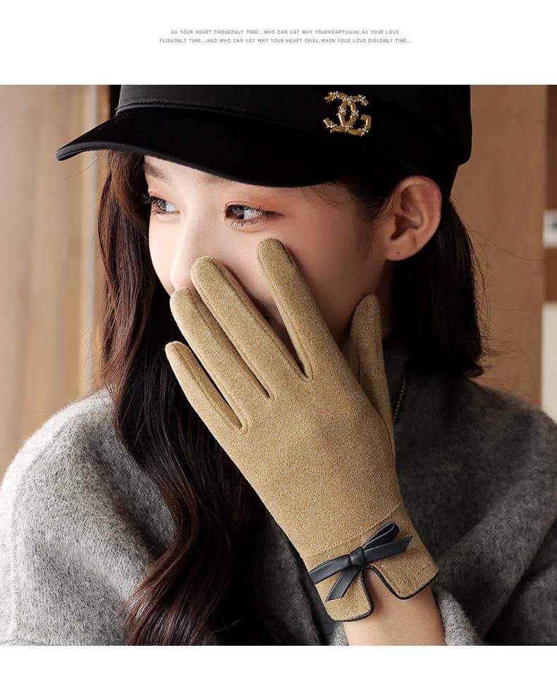 Women's Cute Warm Winter Touchscreen Velvet Bow Gloves DY28