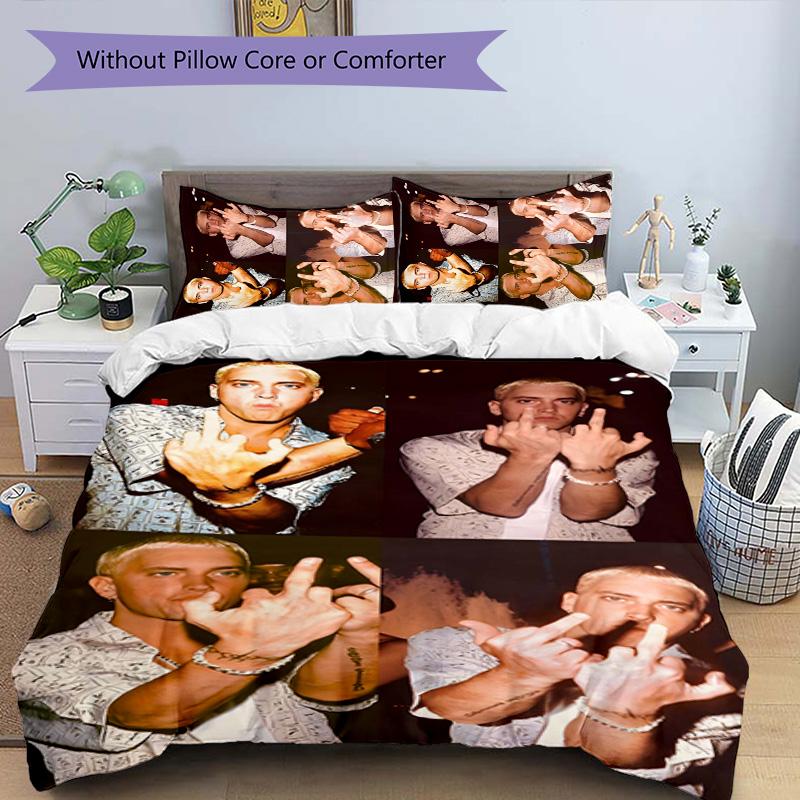 Eminem 3pcs Bedding Set Duvet Cover Closure Includes 1 Duvet Cover & 2 Pillowcases for All Seasons Bedroom Home Dorm Decor