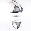 Black French Metal Chain Rimless Mesh Bra Set Women Y2k Thong Perspective Lingerie Three Piece Suit with Collar New