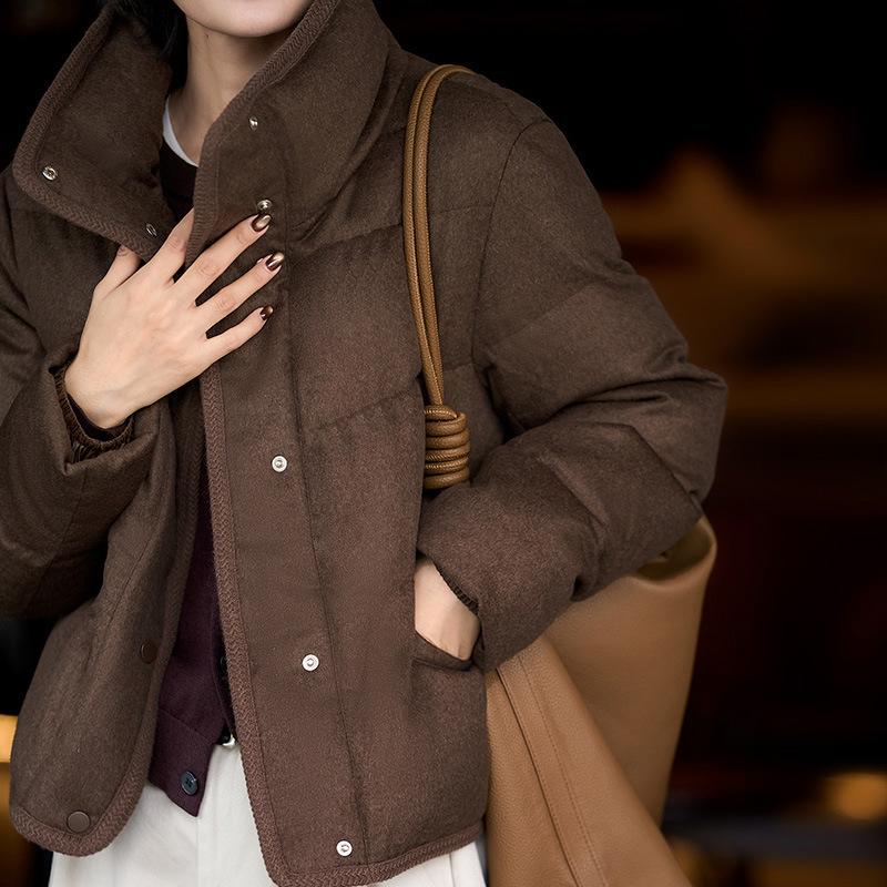 Strength stacking, light luxury inside and outside Lyocell wool white goose down stand-up collar down jacket winter new women's clothing