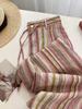 2026 Women's Pink Striped Wide-Leg Casual Relaxed Pants