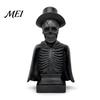 Halloween Tabletop Decoration for Party Gothic Skull Sculpture with Top Hat And Cape, Spooky Resin Prop Display Skeleton Figurine LED Light Home Decor