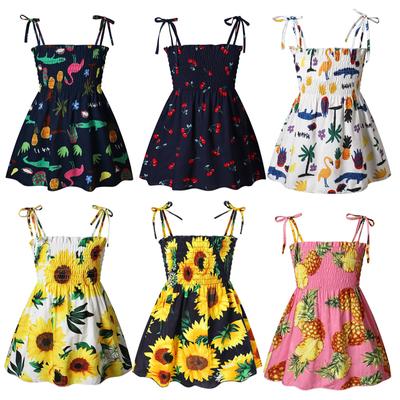 Baby Girls Summer Printing Cotton Thin Sling Beach Dress Children Floral Dresses Clothes