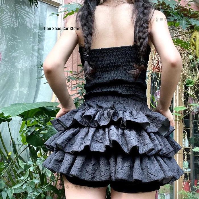 Women's High Waist Ruffle Pumpkin Skirt: Summer Double Layer Lotus Short Skirt