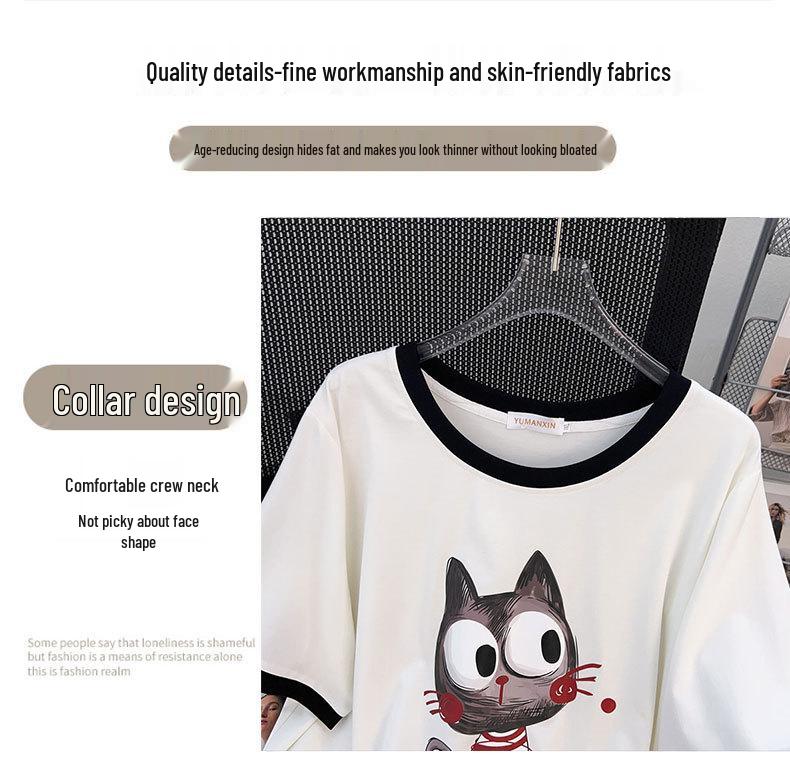Women's Plus Size Mid-Length Slimming Loose Short-Sleeve Round Neck T-Shirt