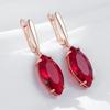 Shiny Rhombus Red Natural Zircon Long Dangle Earrings For Women  Rose Gold Color High Quality Daily Fine Jewelry
