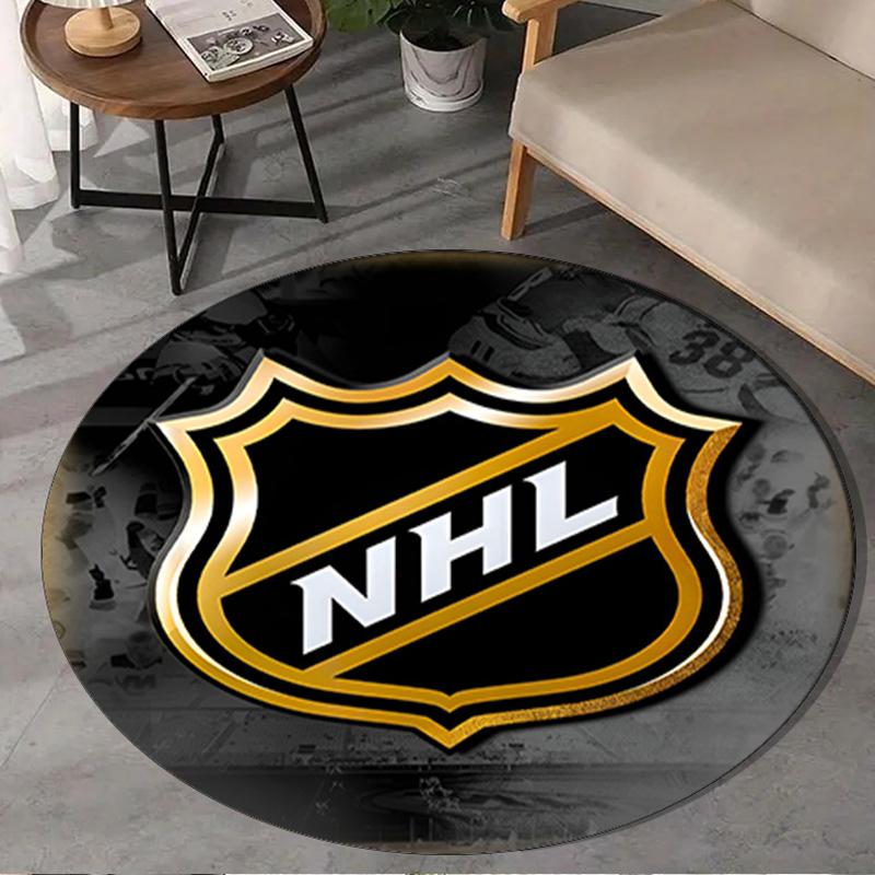 1PC Nhl Hockey League Emblem Round Rug, Non-slip Chair Mat, Home Decor, Circle Carpet Perfect for Office, Bedroom, Living Room,Christmas gift