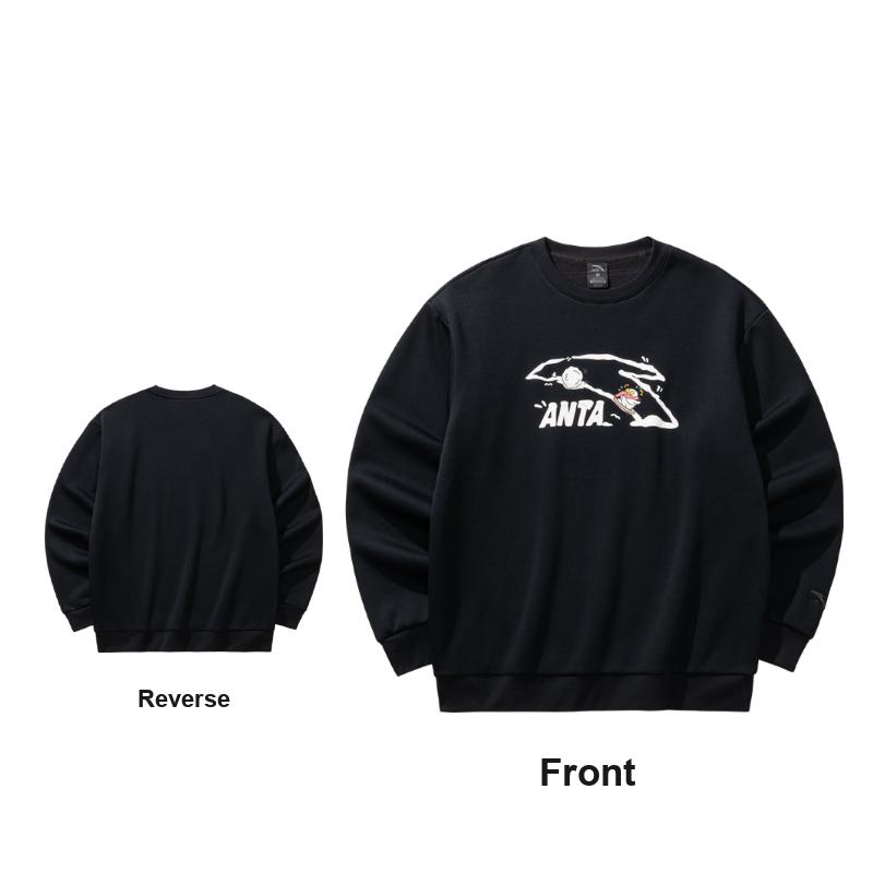 Anta Autumn Fleece Crewneck Sweatshirt Men tops Black 952548708-3