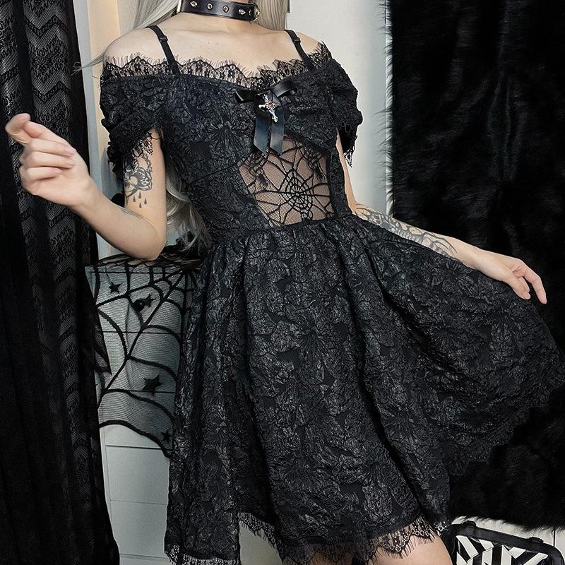 Customized European and American style women s skirt autumn new dark Halloween goth short dress women S