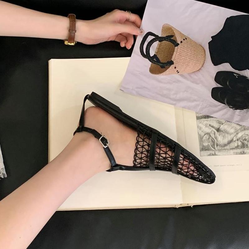 Fashion Bailamos Summer New Women Sandals Fashion Mesh Ladies Elegant Sandals Soft Beach Slides Flat Heel Dress Shoes Mujer