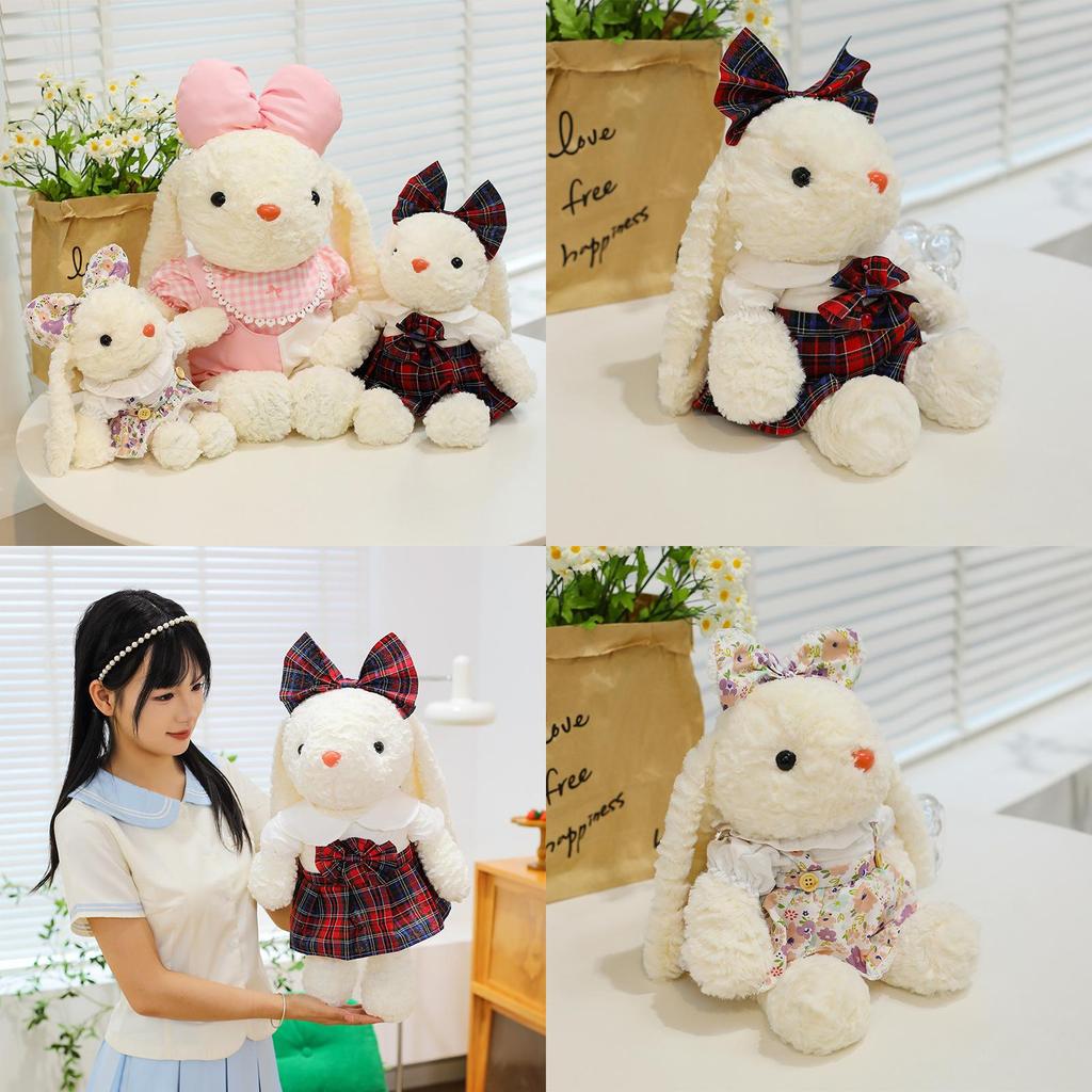 Plush Rabbit Toy With Dress And Bow Decoration For Kids Girls And Baby Girls Gifts